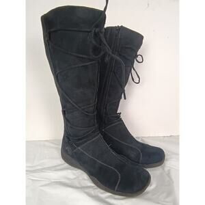 Airwalk Women's Size 7 Black Tall Suede Lace Up Zip Knee High Boots Casual